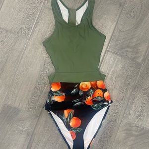 CUPSHE Green and Peach One Piece Swimsuit
